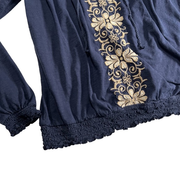 🖤 St. John’s Bay Long Sleeve Blue Floral Embroidered Pullover Blouse - Picture 5 of 7